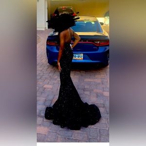 PORTIA AND SCARLETTt FIT AND FLARE PROM DRESS Frm Terry Costa-black with sequins